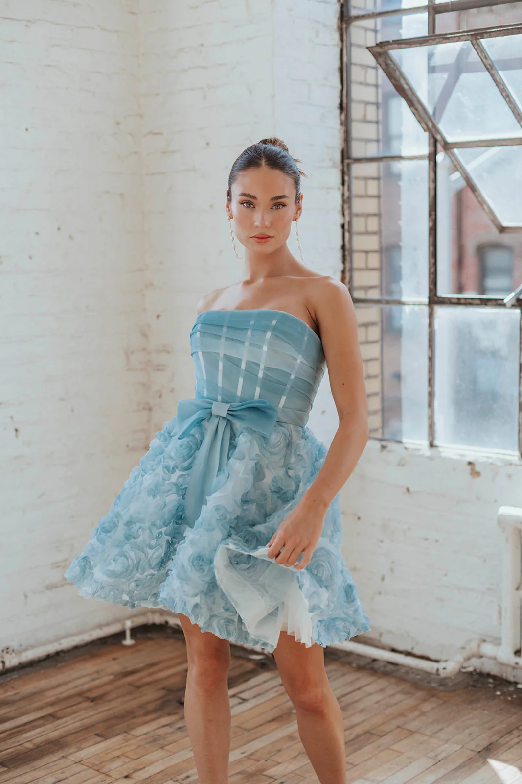 Delancey Bow Mini Dress - Sky - Image 3