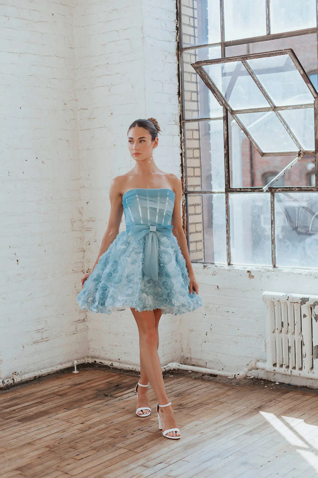 Delancey Bow Mini Dress - Sky - Image 4