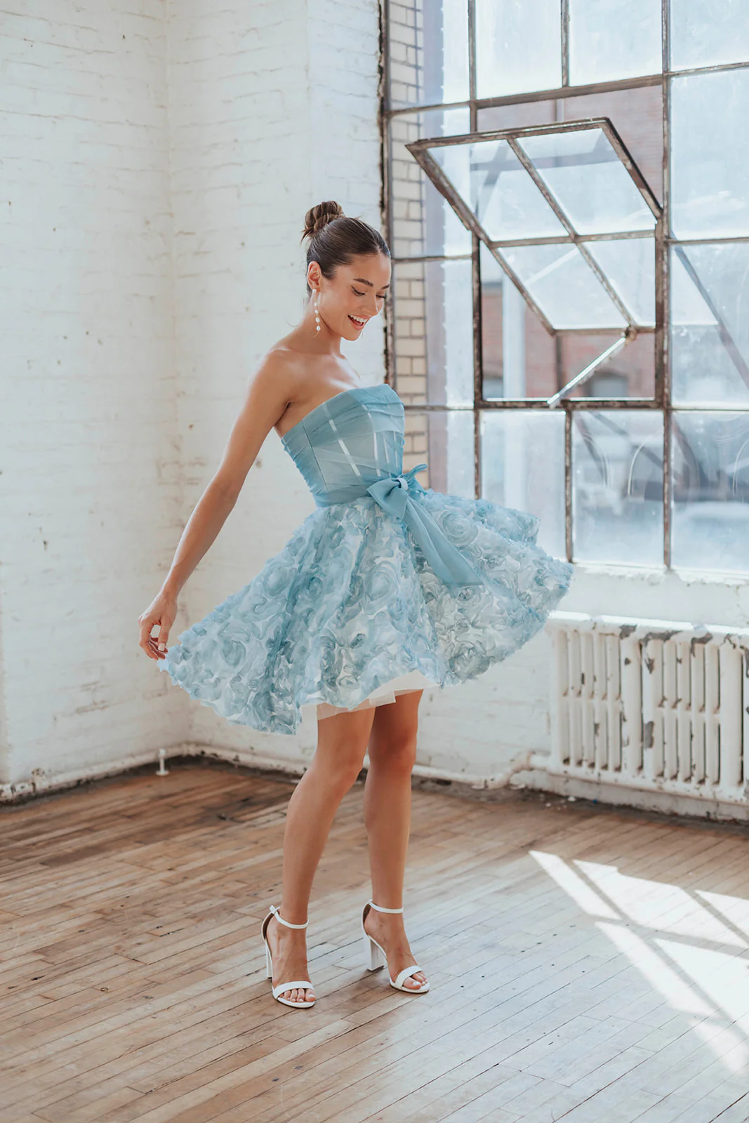 Delancey Bow Mini Dress - Sky - Image 7