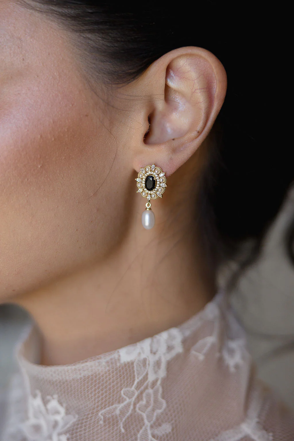 Gilded Pearl Drop Earrings - Image 3