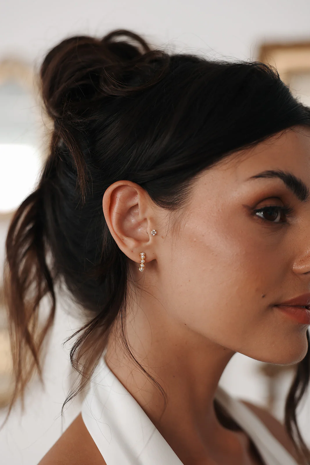 Jessica Pearl Mini Hoops - Image 3