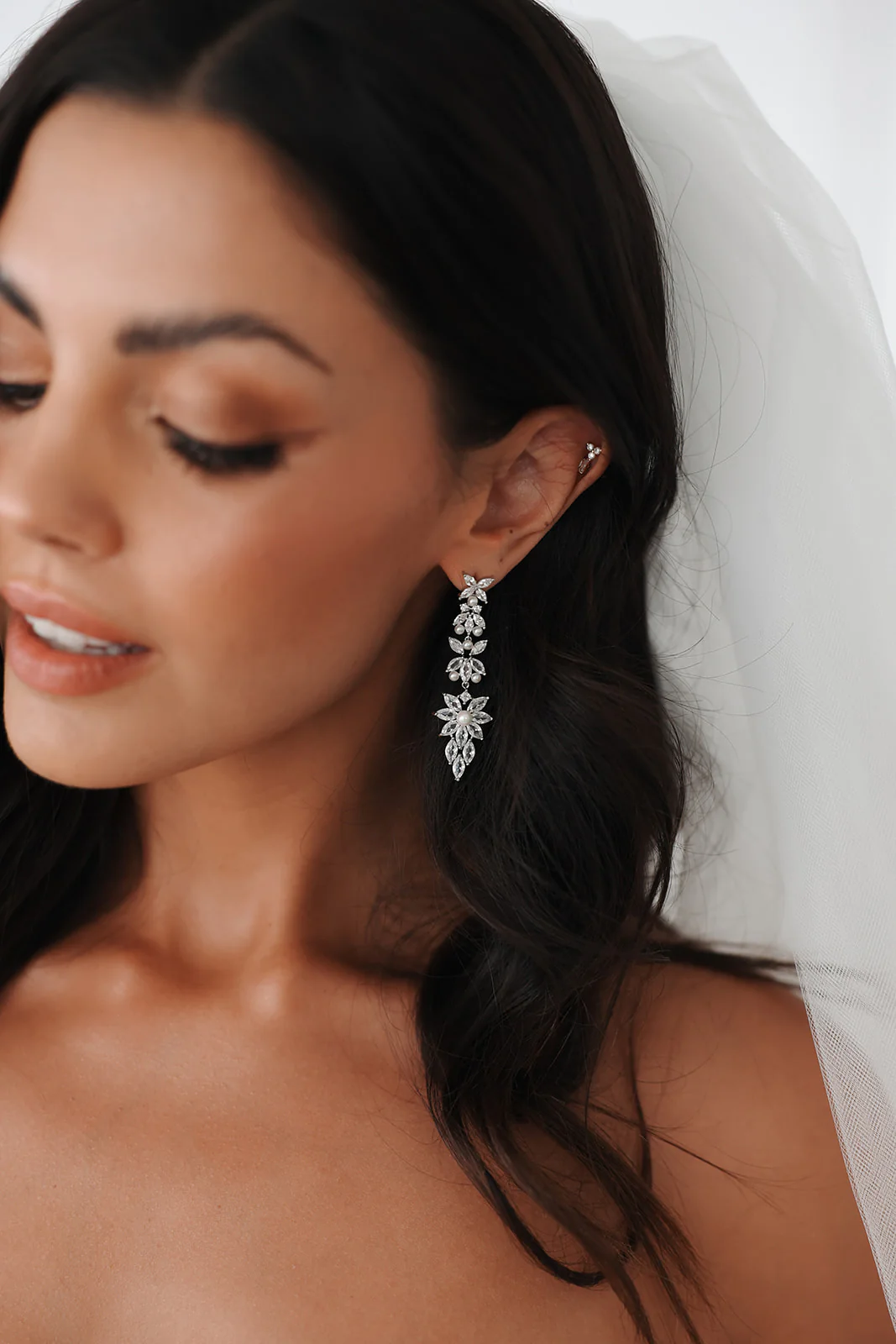 Rosette Crystal Drop Earrings - Image 2