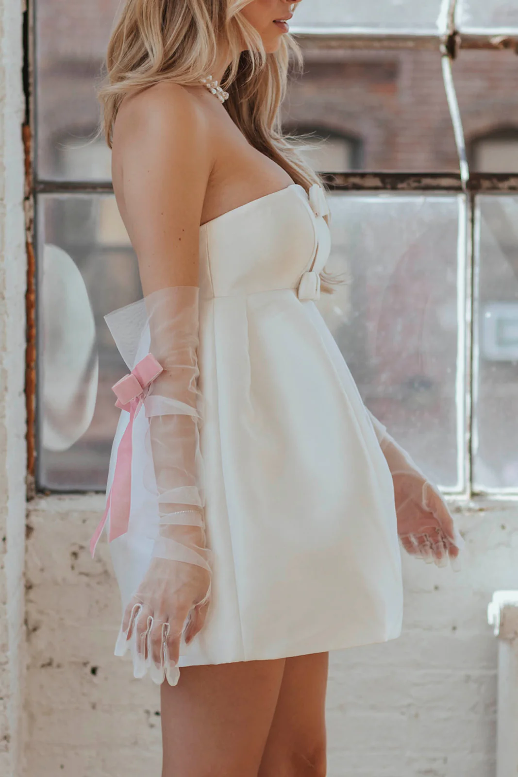 Tiffany Bow Mini Dress - Ivory - Image 10