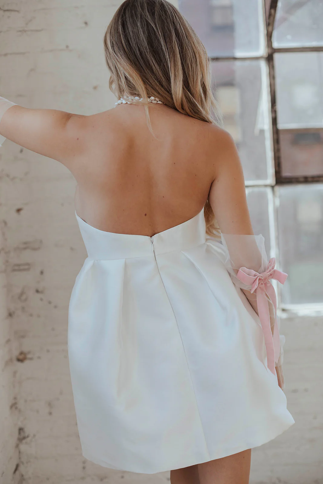 Tiffany Bow Mini Dress - Ivory - Image 15