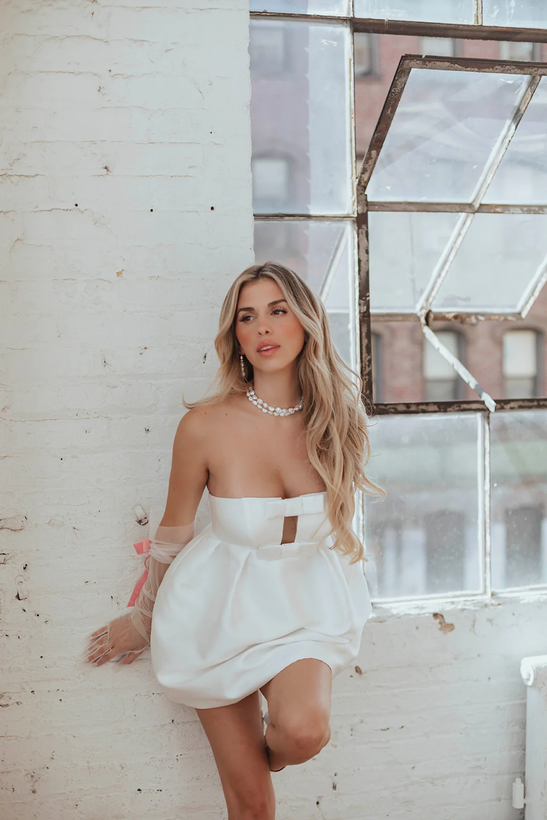 Tiffany Bow Mini Dress - Ivory - Image 5