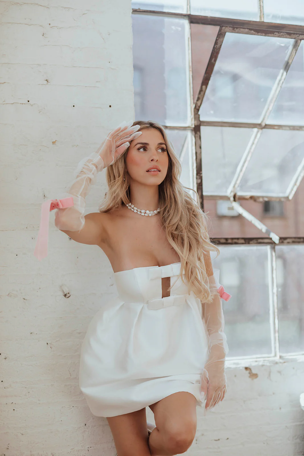 Tiffany Bow Mini Dress - Ivory - Image 7